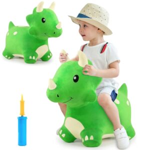 iPlay, iLearn Bouncy Pals Kids Dinosaur Hopper Toys, Toddler Plush Triceratops Hopping Horse W/Pump, Outdoor Indoor Ride Bounce Animal, Activity Birthday Gifts for 18 24 Month 2...
