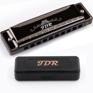 JDR Harmonica C, Blues armonica Key of C 10 Hole 20 Tone with Case Mouth Organ Standard Diatonic for Beginner Adults Professional Player Teacher Parents Students Black New Year...