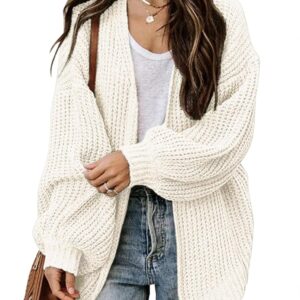 Jhsnjnr Womens Oversized Lantern Long Sleeve Sweaters Casual Chunky Knit Open Front Cardigan