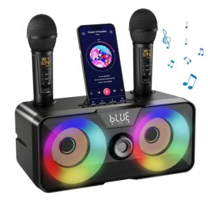 Karaoke Machine for Adults Kids with 2 UHF Wireless Microphones,Portable Bluetooth Singing PA Speaker System with LED Lights for Home...