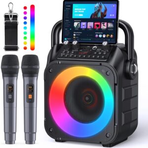 Karaoke Machine, Portable Bluetooth PA Speaker with 2 Wireless Microphones for Adults & Kids with Lights, Karaoke Microphone with PA System Supports USB/TF/FM/AUX for Home...