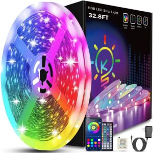 Keepsmile 32.8ft Led Strip Lights Bluetooth App Control Led Lights Strip with Remote Music Sync Color Changing RGB Led Lights for Bedroom Room Home Christmas Decor (Lumiere Led...