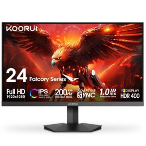 KOORUI 24 Inch IPS Gaming Monitor, FHD 1920×1080p, 165Hz 200Hz Monitors, 1ms with Adaptive Sync, DCI-P3 90% Color Gamut, HDR400, 2 x HDMI 2.0, DisplayPort 1.4, Tilt Adjustable,...