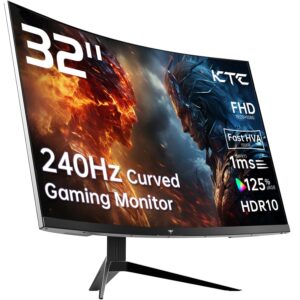 KTC 32 inch 240Hz Curved Gaming Monitor 1500R 1080P 125% sRGB 1ms, Freesync/G-sync HDR10,HDMI/DP/USB Ports VESA,Tilt Adjustable, Monitor Gamer, Black