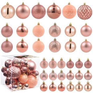LANGXUN 36pcs Mixed Size-36pcs Rose Gold Christmas Ornaments - Shatterproof Plastic Hanging Ornaments for Christmas, Thanksgiving, Wedding, Halloween