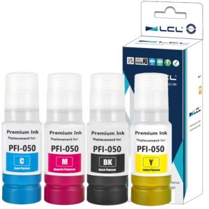 LCL Compatible Ink Bottle for Canon PFI-050 PFI-050BK PFI-050C PFI-050M PFI-050Y Pigment (4-Pack,Black Cyan Magenta Yellow) for Canon ImagePrograf TC-20 TC-20M