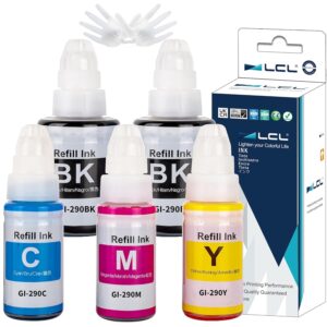 LCL GI290 GI-290 Ink Bottle Replacement for Canon Megatank G3200 G4210 G1000 G1100 G1200, G1310 G1400 G1800 G1810 G1900 G2000 G2100 G2200 G2400 G2800(5-Pack 2Black Cyan Magenta...