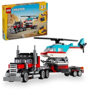 LEGO Creator 3 in 1 Flatbed Truck with Helicopter Toy, Transforms from Flatbed Truck Toy to Propeller Plane to Hot Rod and SUV Car Toys, Gift Idea for Boys and Girls Ages 7...