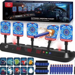 Lehoo Castle Nerf Target, 5 Electronic Digital Target for Nerf Guns, Shooting Targets with Auto-Reset, Scoring Target Includes 20 Bullets, Hand Wrist Bands, Stickers, Gift for...