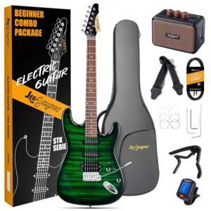 Leo Jaymz 39 Inch Full Size Electric Guitar Kit Electric Guitar Beginner Kits - Amplifier, Tuner, Gig bag (Green Flame 5W)