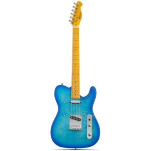 Leo Jaymz TL Electric Guitar, Flame Maple Veneer Top on Mahogany Body with High-Gloss Finish(Blue)