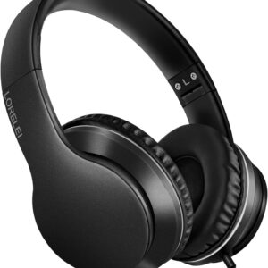 LORELEI X6 Over-Ear Wired Stereo Bass Headphones with Microphone, Lightweight, Foldable & Portable with 1.45M No-Tangle for Smartphone, Tablet, MP3/4, Space Black