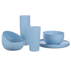 Mainstays 12-Piece Plastic Etched Gingerbread Dinnerware Set, Blue