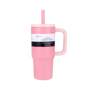 Mainstays 20 oz Double Wall Stainless Steel Tumbler with Straw Lid, Pink