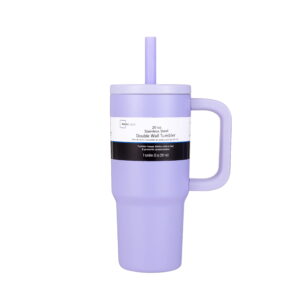 Mainstays 20 oz Double Wall Stainless Steel Tumbler with Straw Lid, Purple