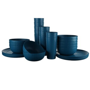 Mainstays 30-Piece Plastic Braided Pattern Dinnerware Bundle Set, Navy