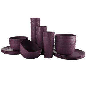 Mainstays 30-Piece Plastic Braided Pattern Dinnerware Bundle Set, Purple