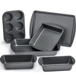 Mainstays 6 Piece Non-Stick Carbon Steel Bakeware Set with Cake, Muffin, Cookie and Loaf Pans, Gray