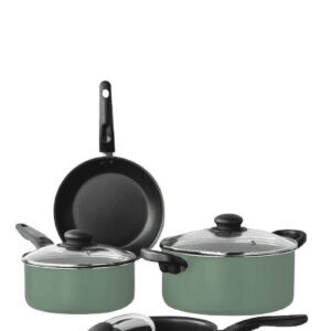 Mainstays 7 Piece Nonstick Aluminum Pots and Pans Cookware Set, Green