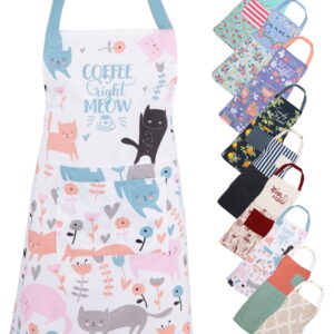 Mainstays Chef Kitchen Apron, 28" x 32" Cat Cotton Bib Apron with Pockets for Cooking, Baking, Gardening in White
