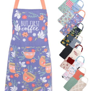 Mainstays Chef Kitchen Apron, 28" x 32" Coffee Cotton Bib Apron with Pockets for Cooking, Baking, Gardening in Blue