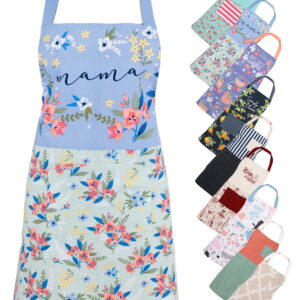 Mainstays Chef Kitchen Apron, 28" x 32" Floral Cotton Bib Apron with Pockets for Cooking, Baking, Gardening in Mint