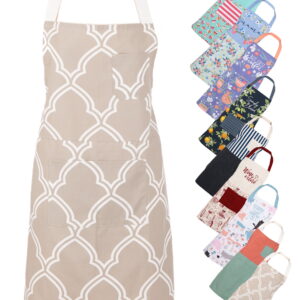 Mainstays Chef Kitchen Apron, 28" x 32" Geometric Bib Apron with Pockets for Cooking, Baking, Gardening in Stone