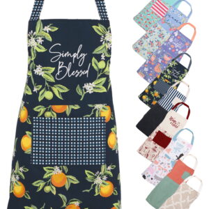 Mainstays Chef Kitchen Apron, 28" x 32" Lemon Cotton Bib Apron with Pockets for Cooking, Baking, Gardening in Navy
