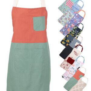 Mainstays Chef Kitchen Apron, 28" x 32" Two Tone Bib Apron with Pockets for Cooking, Baking, Gardening in Red