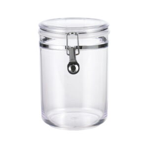 Mainstays Classic Buckle Medium Round Food Storage Canister, 33.8 oz, Clear Plastic, Airtight, Stackable, BPA-Free