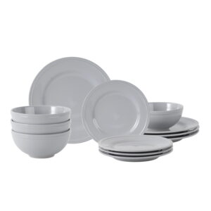 Mainstays Darby 12-Piece Stoneware Dinnerware Set Grey