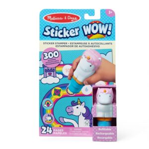 Melissa & Doug Sticker Wow!™ 24-Page Activity Pad and Sticker Stamper, 300 Stickers, Arts and Crafts Fidget Toy Collectible Character – Unicorn - for Kids Ages 3+ - FSC Certified