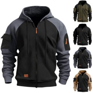 Mens Hoodies Zip Up Lightweight Tactical Hoodie Long Sleeve Drawstring Trendy Sweatshirts Casual Track Jackets with Pockets