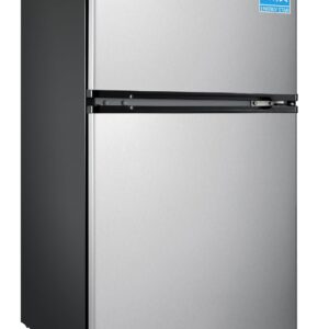 Midea WHD-113FSS1Double Door Mini Fridge with Freezer for Bedroom Office or Dorm with Adjustable Remove Glass Shelves Compact Refrigerator 3.1 cu ft, Stainless Steel