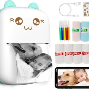 Mini Printer Portable, Inkless Sticker Printer with 8 Rolls Paper, Bluetooth Wireless mini Thermal Printer Compatible with iOS + Android for Journal, Memo, Photo, Print Pod...