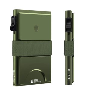 Minimalist Wallet for Men,Metal Wallets for Men, Slim Pop Up Wallet, Mens Wallets with Expandable Backplate & Cash Band, RFID Blocking,Holds 12+ Cards Plus Cash, Green