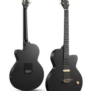 Moukey BCC-100 39-Inch Acoustic Electric Guitar, Cutaway Guitar with Passive Pickup, Gig Bag, Strap, Picks, Tuner, and Capo, Black