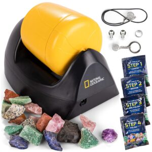 NATIONAL GEOGRAPHIC Starter Rock Tumbler Kit-Includes Rough Gemstones, 4 Polishing Grits, Jewelry Fastenings and detailed Learning Guide - Great STEM Science kit for Mineralogy...