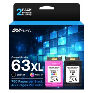 NYNYG 63XL Ink Cartridges Replacement for HP Ink 63 Remanufactured for Deskjet 3630 3632 Envy 4520 4522 Officejet 4650 5252 3830 3833 Printer(1 Black,1 Tri-Color)