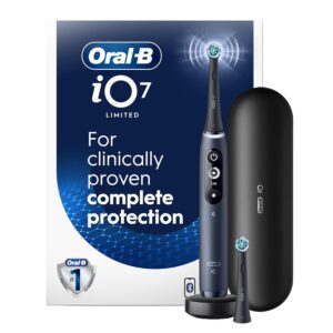 Oral-B iO7 Electric Toothbrush, for Clinically Proven Complete Protection, Black, iO Series 7 Limited with 1 Toothbrush, 2 Brush Heads, and 1 Charging Travel Case