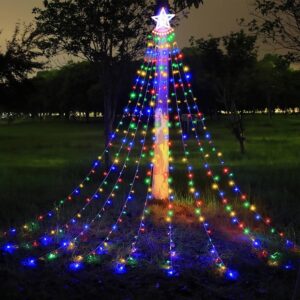 Outdoor Christmas Lights, Christmas String Lights Decoration, 11.48Ft Waterfall Tree Lights with 400 LED Beads & 8 Sparkling Modes, Multicolor