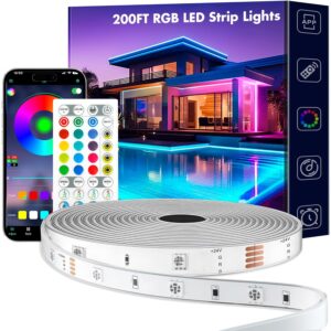 Outdoor LED Strip Lights Waterproof - 200FT IP68 Outside Led Light Strips Waterproof with APP & Remote Control, Music Sync RGB Exterior Led Rope Lights, for Roof, Deck, Garden,...