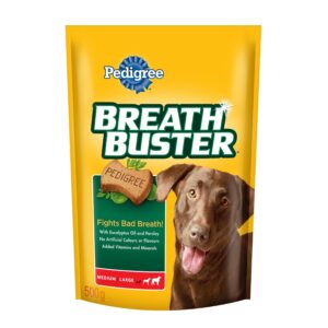 PEDIGREE Breathbuster Medium & Large Adult Dog Treats - Crunchy Biscuits - With Eucalyptus Oil and Parsley, 500g Pouch