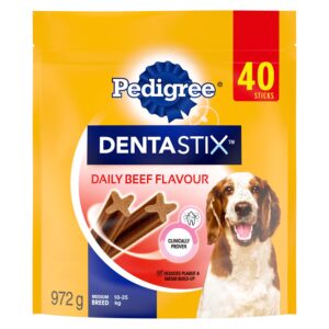 PEDIGREE DENTASTIX Oral Care Beef Flavour Adult Dog Treats - For Medium Breeds - Reduces Plaque and Tartar Buildup - 40 Sticks 972g Pouch
