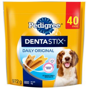 PEDIGREE DENTASTIX Oral Care Original Adult Dog Treats - For Medium Breeds - Reduces Plaque and Tartar Buildup - 40 Sticks 972g Pouch