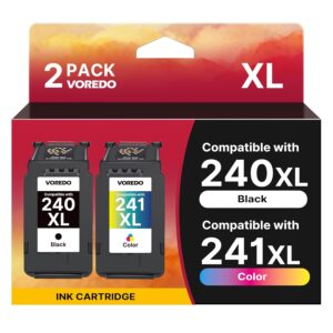 PG-240 XL/CL-241 XL Ink Cartridges, Black/Tri-Color 2 Pack Replacement for 240xl 241xl PG-240XL CL-241XL for PIXMA MG3620, TS5120, MG2120, MG3120, MG4120, MG2220, MG3220,...