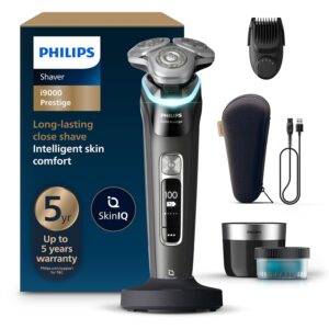 Philips Shaver i9000 Prestige, Wet & Dry Electric Shaver, Ink Black, With Skin IQ Technology, Triple Lift & Cut System, 360 Rotating Dual SteelPrecision Blades, Beard Styler,...