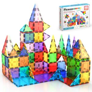 PicassoTiles 100 Piece Set 100pcs Magnet Building Tiles Clear Magnetic 3D Building Blocks Construction Playboards, Creativity beyond Imagination, Inspirational, Recreational,...