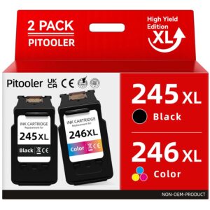 Pitooler for Canon Ink 245 246, Printer Ink for Canon PG-245XL 246XL Black Color, for Canon TS3420 Ink Cartridges, Fit for Pixma TS3400 MX492 TR4520 TS3120 TR4500 MG2920 MG2520...