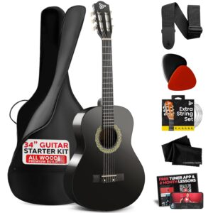 Pyle 34” Acoustic Guitar- 1/2 Junior Size- Great for Students, Kids, Teens, Adults- Girls Boys Beginners, Includes Accessory Kit, Gig Bag, Tuner, Extra Strings, Picks, Strap-...